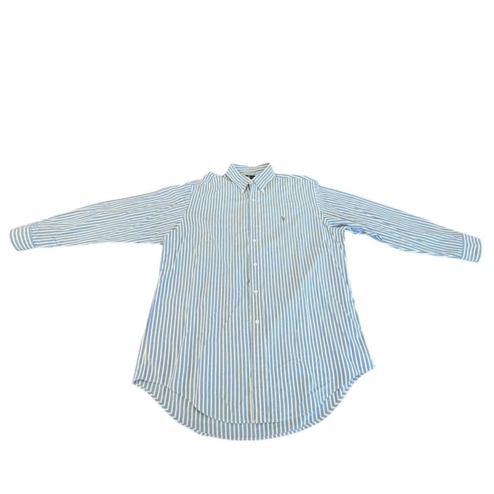 Ralph Lauren Mens Blue Yellow Striped Button Down Oxford Shirt 16-33 L Logo Emb.